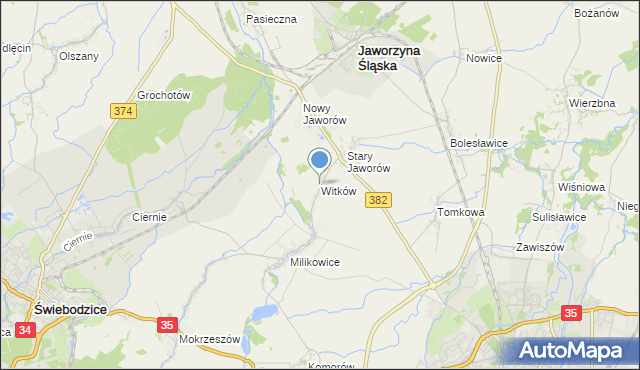 mapa Witków, Witków gmina Jaworzyna Śląska na mapie Targeo